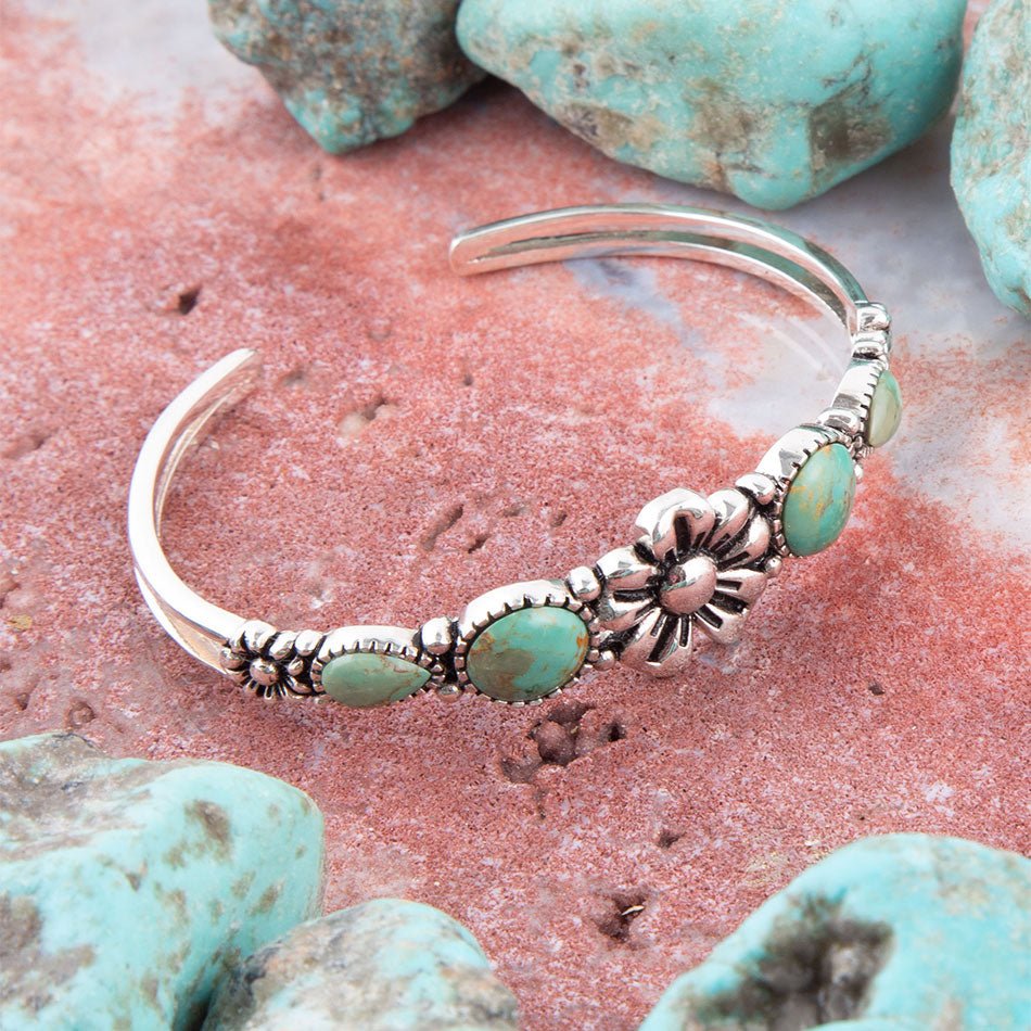 Floral Turquoise and Sterling Silver Cuff Bracelet