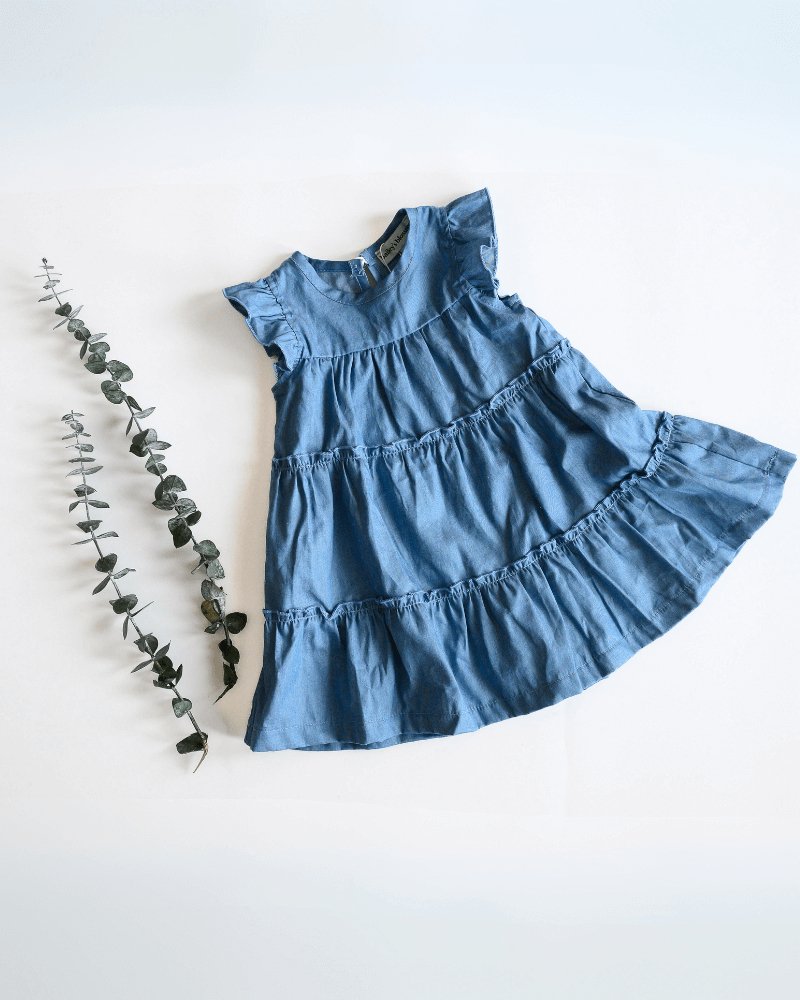 Georgie Tiered Flutter Sleeve Dress - Light Denim - 4T Georgie Tiered Flutter Sleeve Dress - Light Denim - 4T