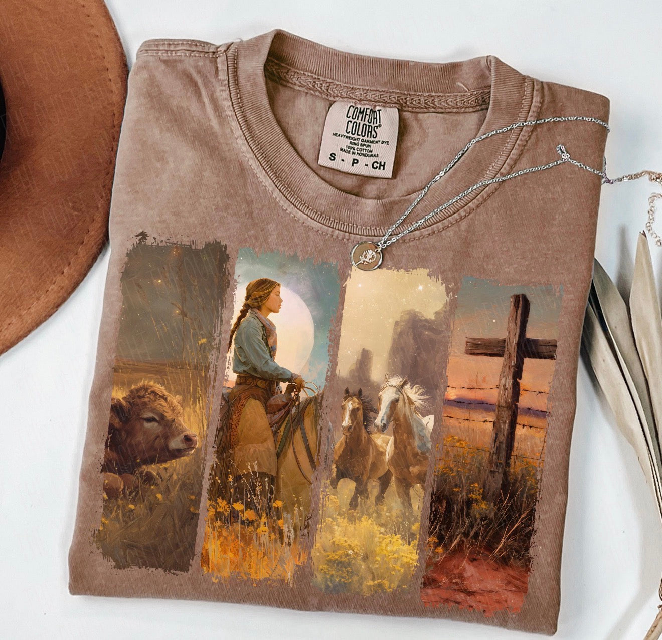 Western Highland Faith Cowgirl Collage Comfort Colors Shirt – Graphic Tee, Long Sleeve & Crewneck.