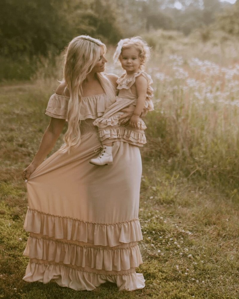 white christmas dresses Bailey's Blossoms Nellie Ruffle Maxi Dress