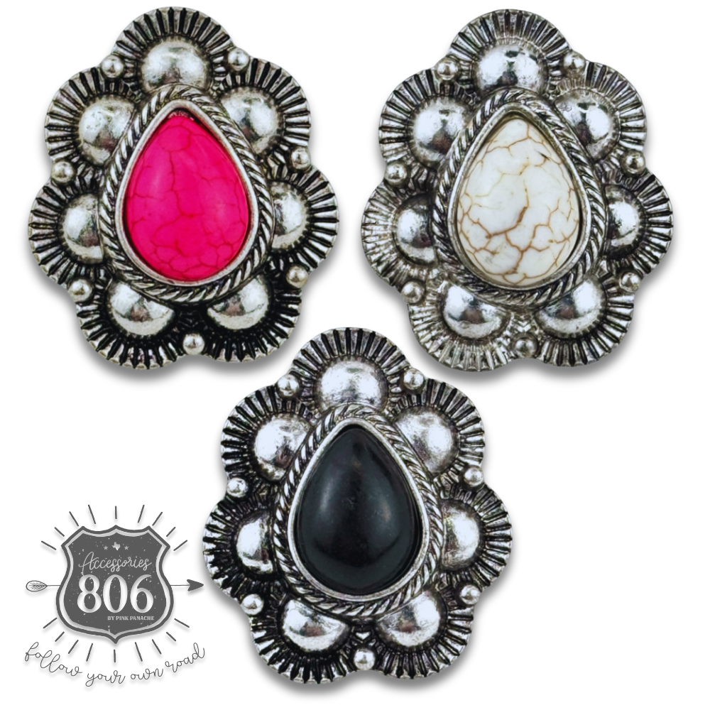Pink Panache Scalloped stone teardrop stretch ring