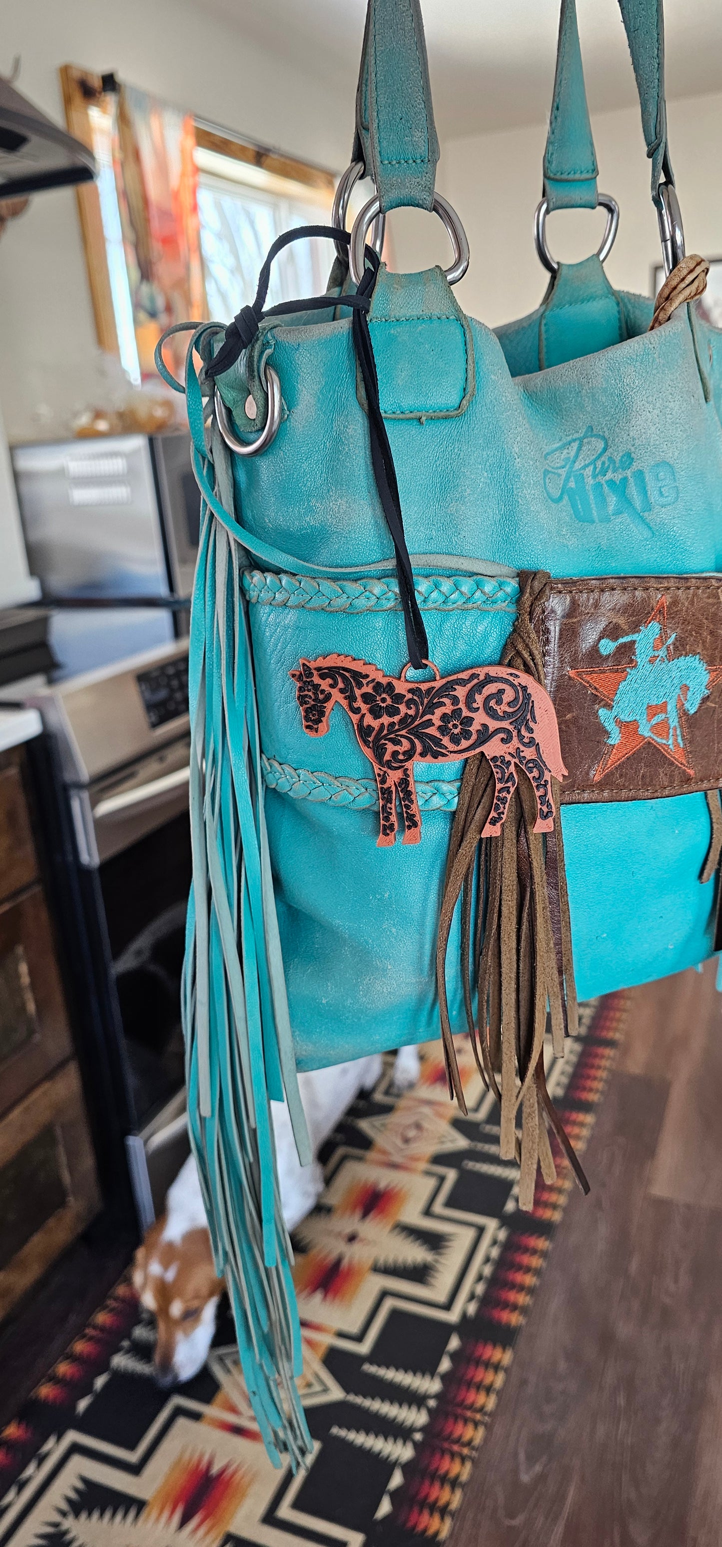 Baha Ranch 3D Print Floral Tooled Horse Charm or Keychain Made in America