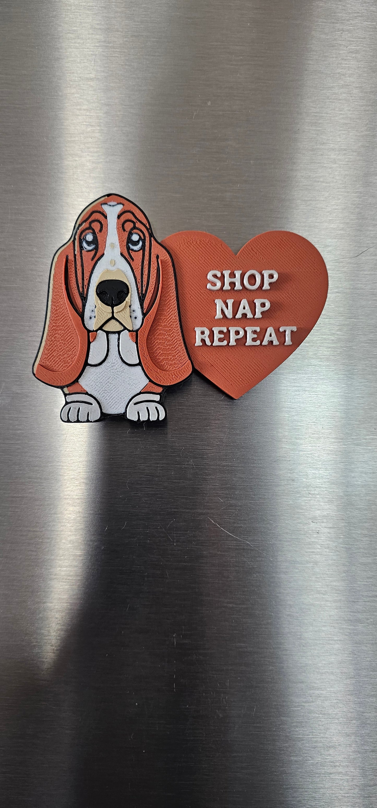 3d Print Basset Hound Cute Funny Shopping Hat Pin or Magnet