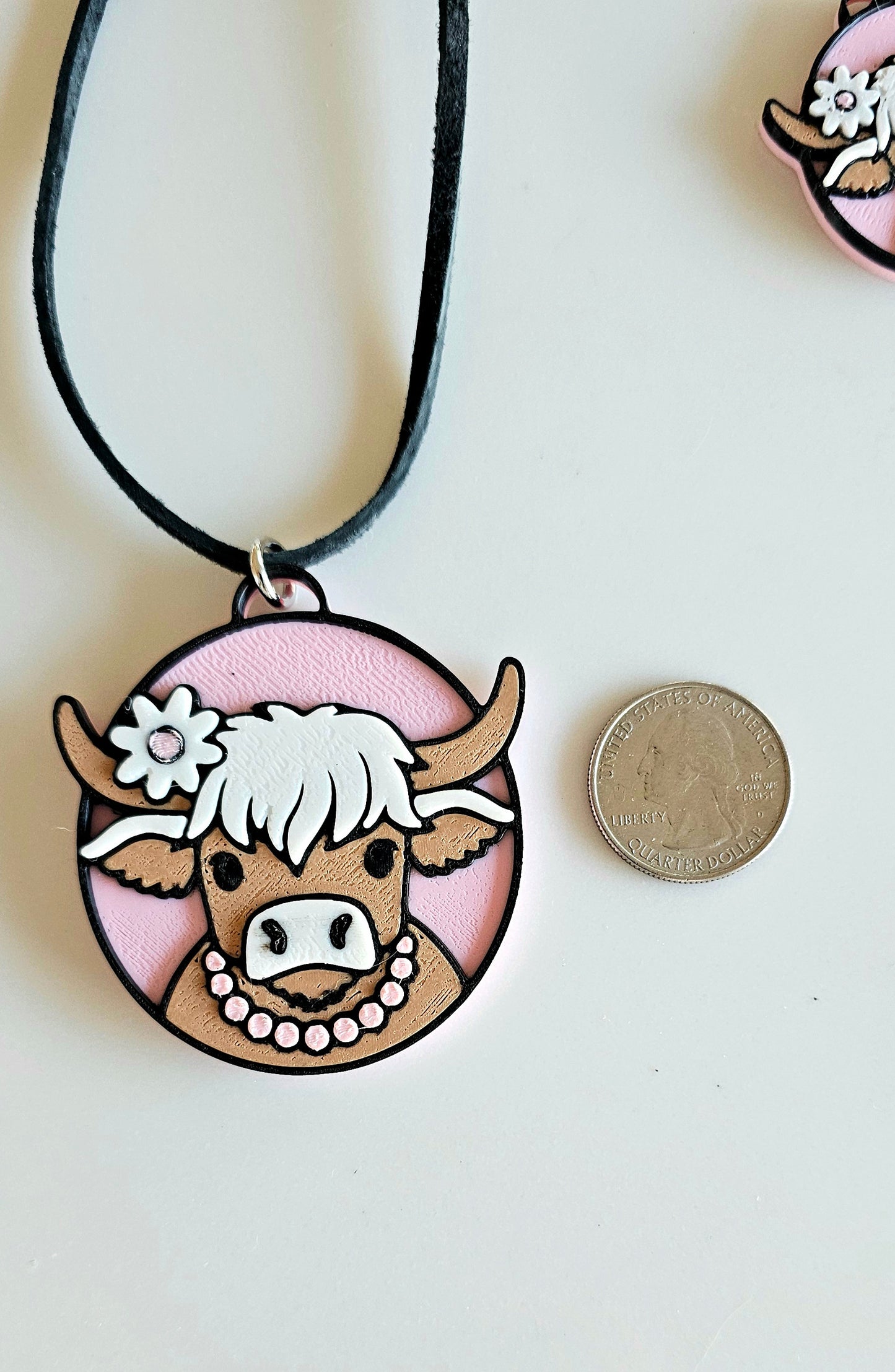 3D Print Cowgirl Highland Cow Picture Necklace or Earrings Western Made in America