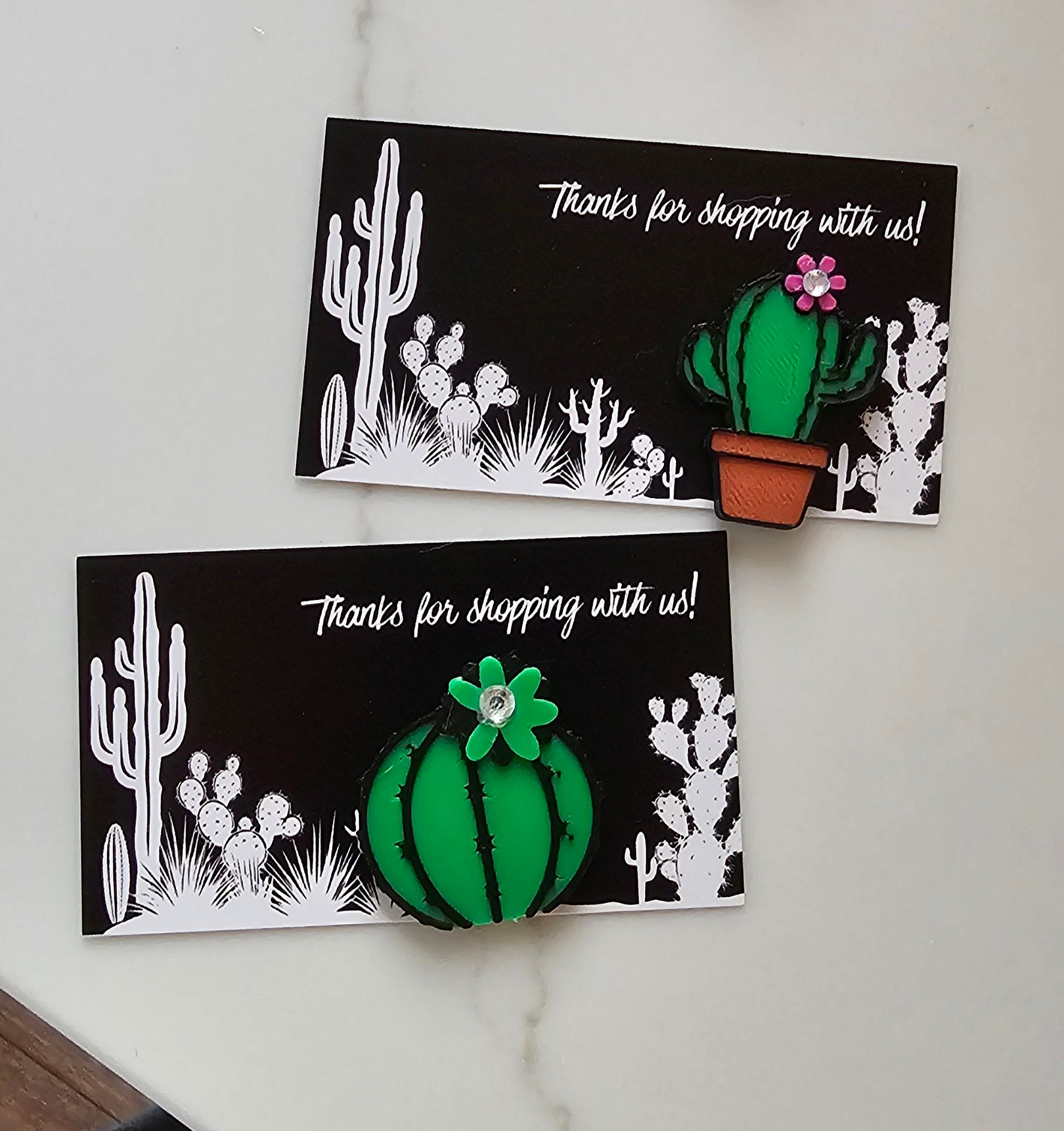 Bag of 25 -Boutique 3d Printed Pins or Magnets Package Inserts Cactus