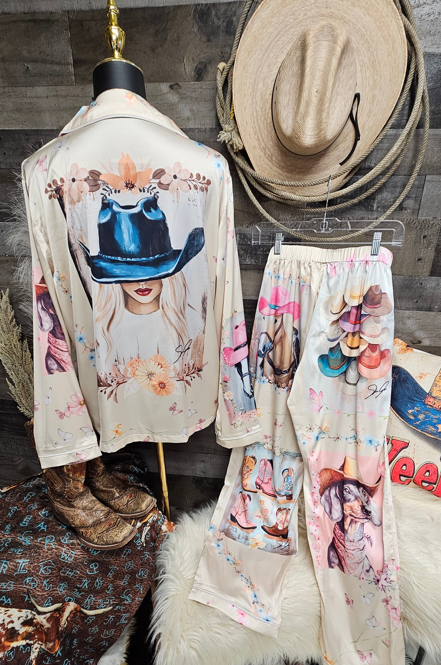 Danilo Painted Cowgirl Satin Long Pajamas