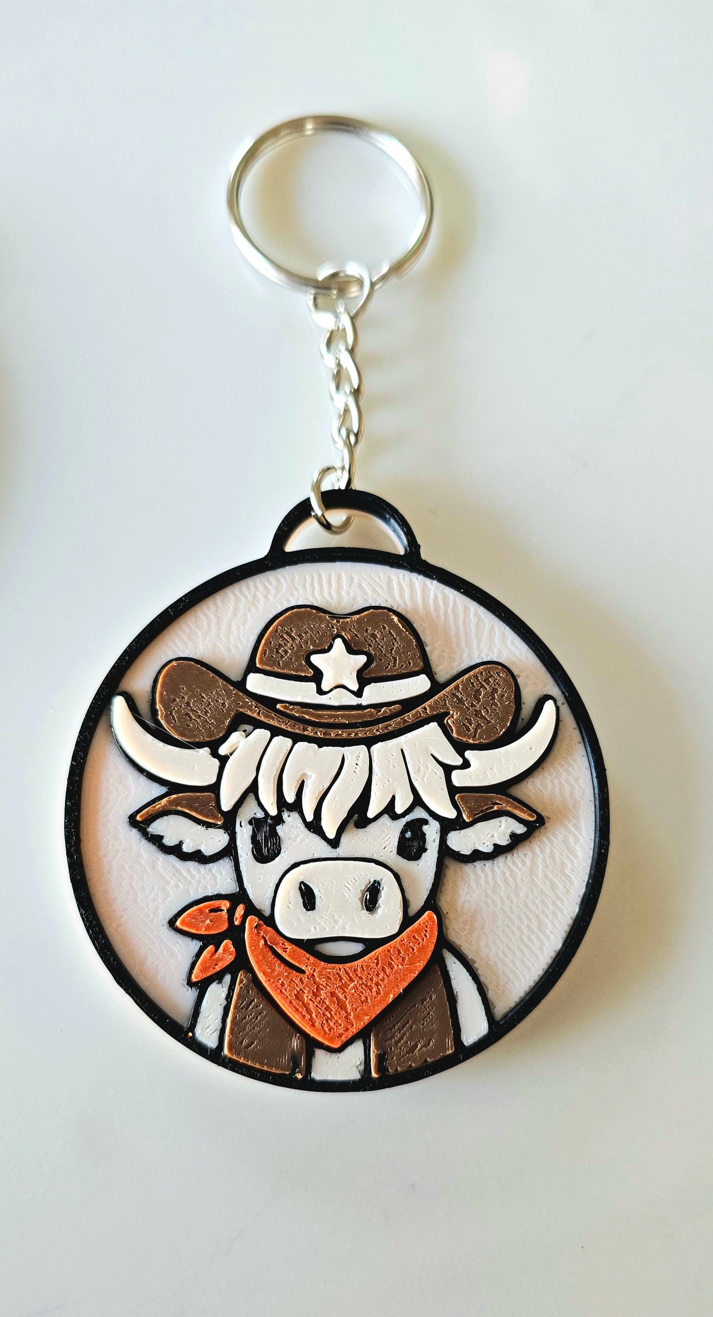 3d Printed Cowboy Cowgirl Highland Cow Cute Keychain
