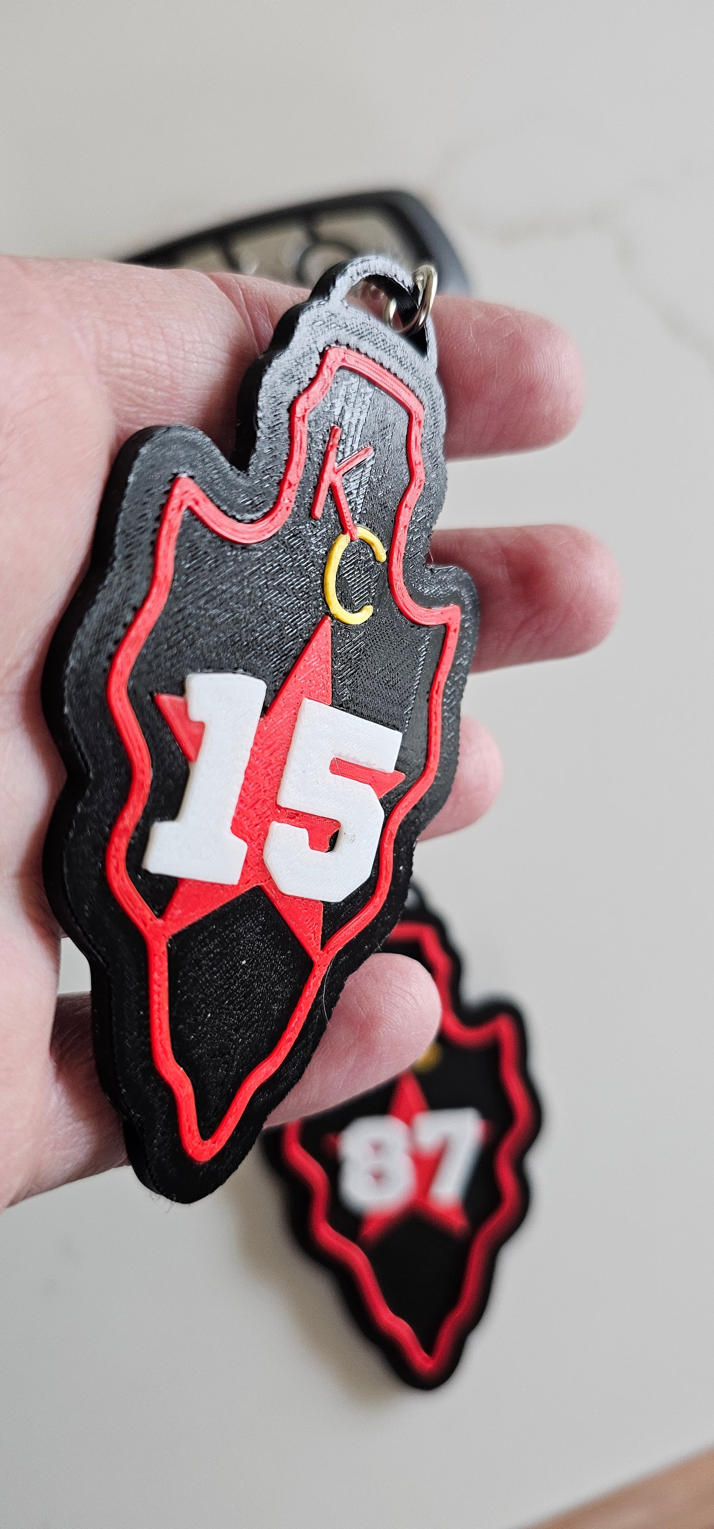 3D Print Chiefs Arrowhead Kc 15 Mahomes Kansas City 87 Kelce Football Keychain Made in America