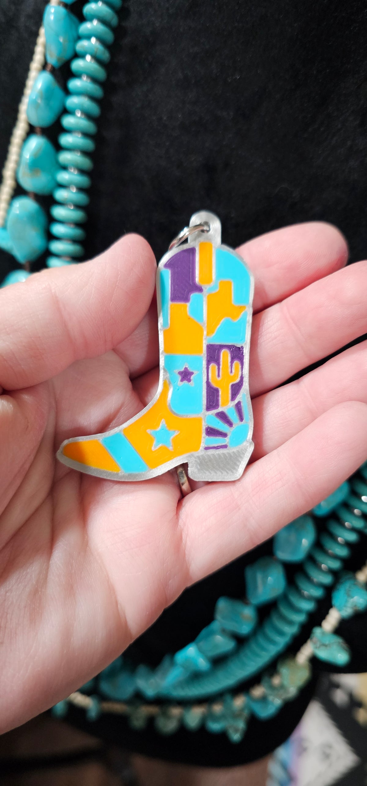 Baha Ranch 3D Print Purple Orange Texas Inlay Boot Necklace