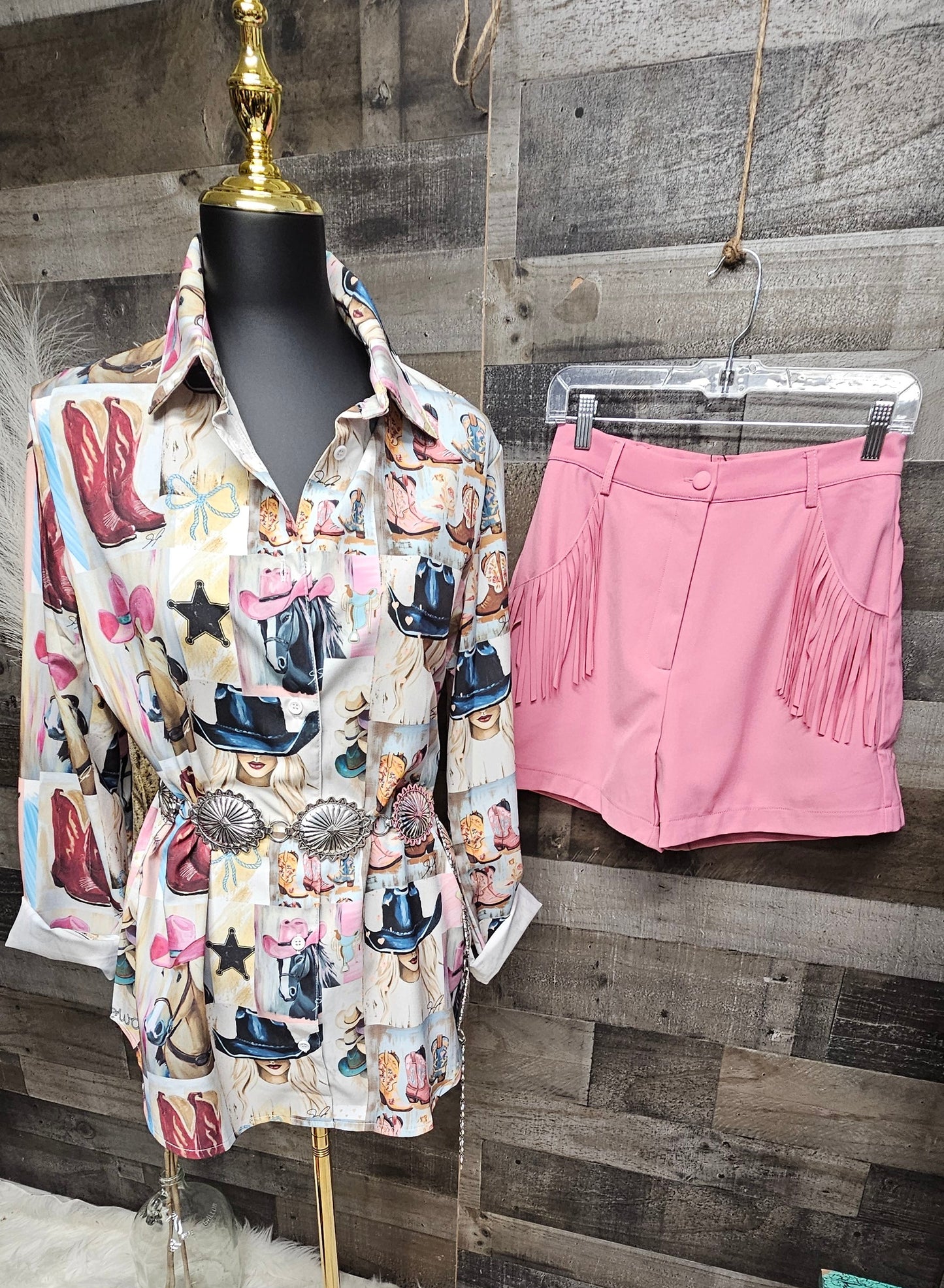 Baha Ranch Danilo Painted Cowgirl Collage Button Up Shirt