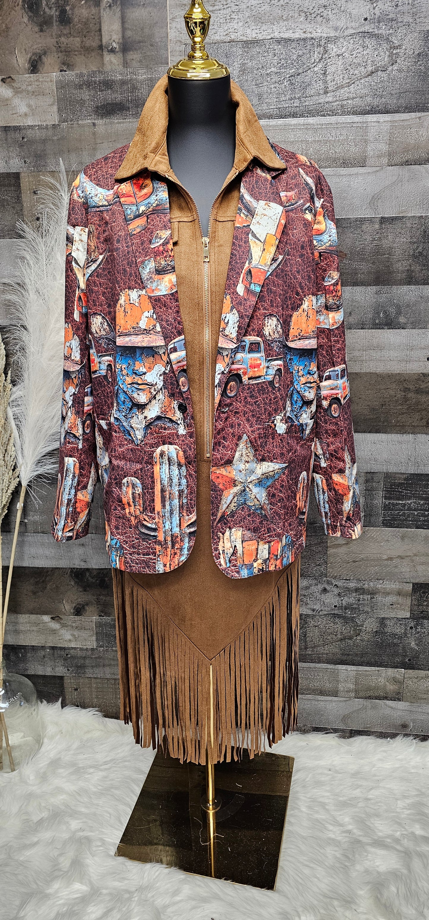 Desert Diva Zip Front Long Sleeve Fringe Dress