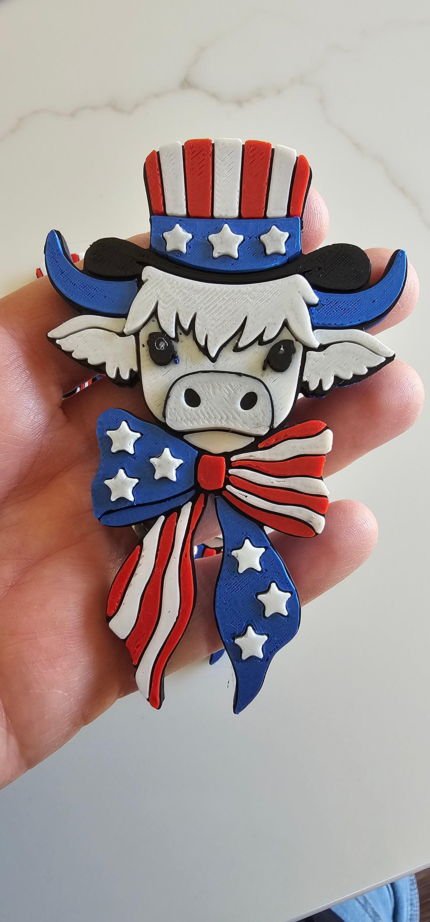 3d Print America 250th Highland Cow Patriotic Souvenir America Flag Hat Pin or Magnet