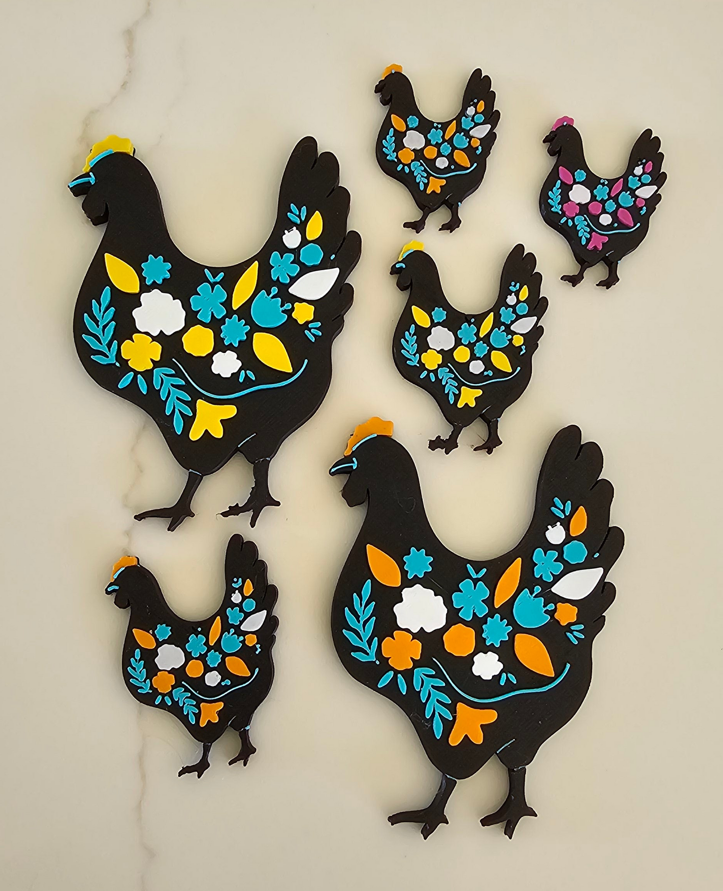 3d Talavera Chicken Floral Hat Pin or Magnet Made in America
