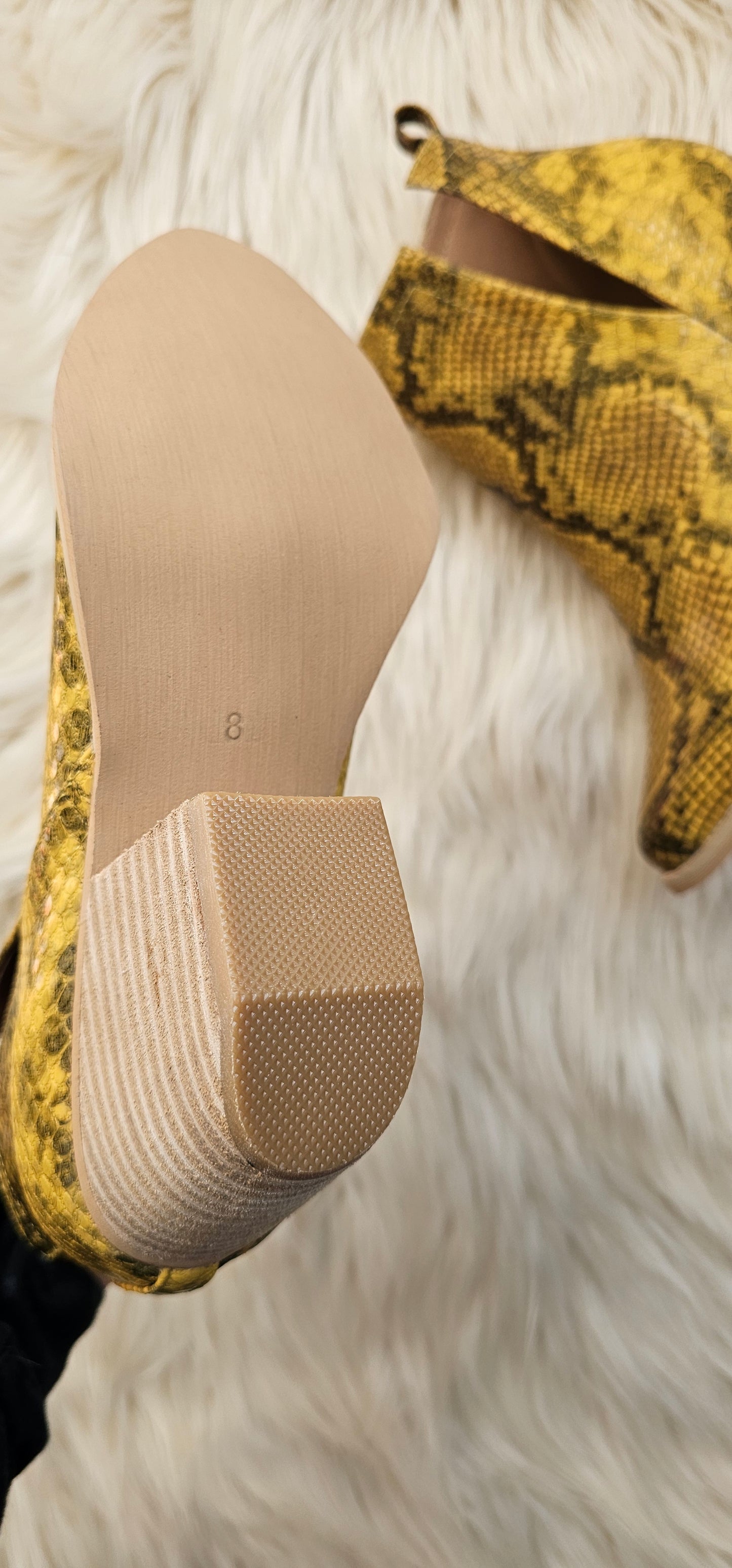 Mustard snake print booties size 8