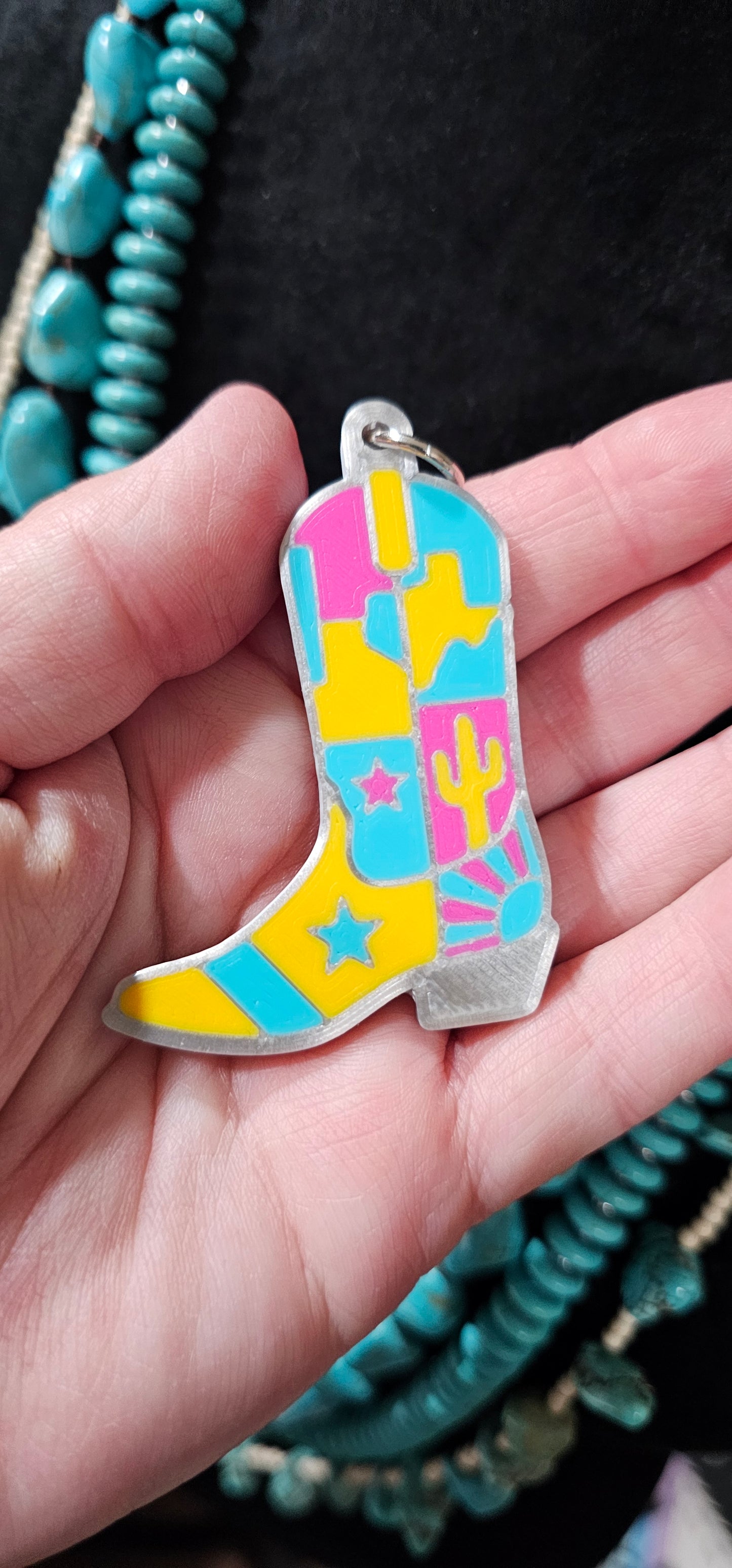 Baha Ranch 3D Print Pink Yellow Texas Inlay Boot Necklace
