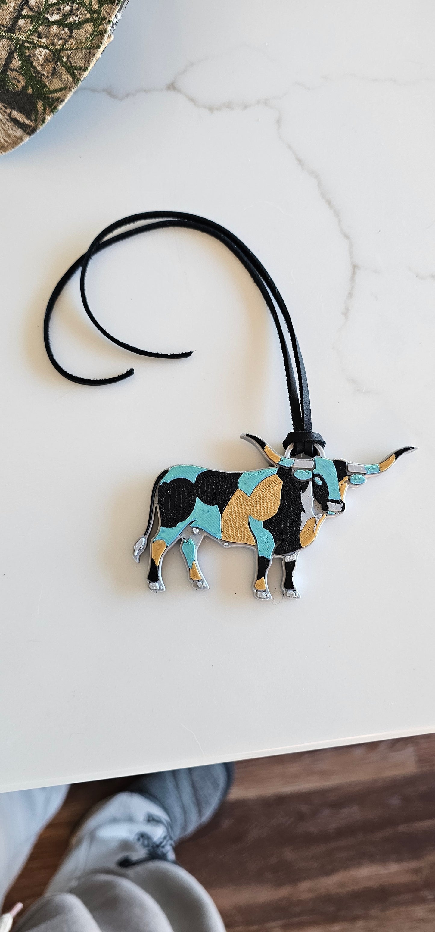 Baha Ranch 3D Print Turquoise Longhorn Made in America Keychain Magnet Purse Charm