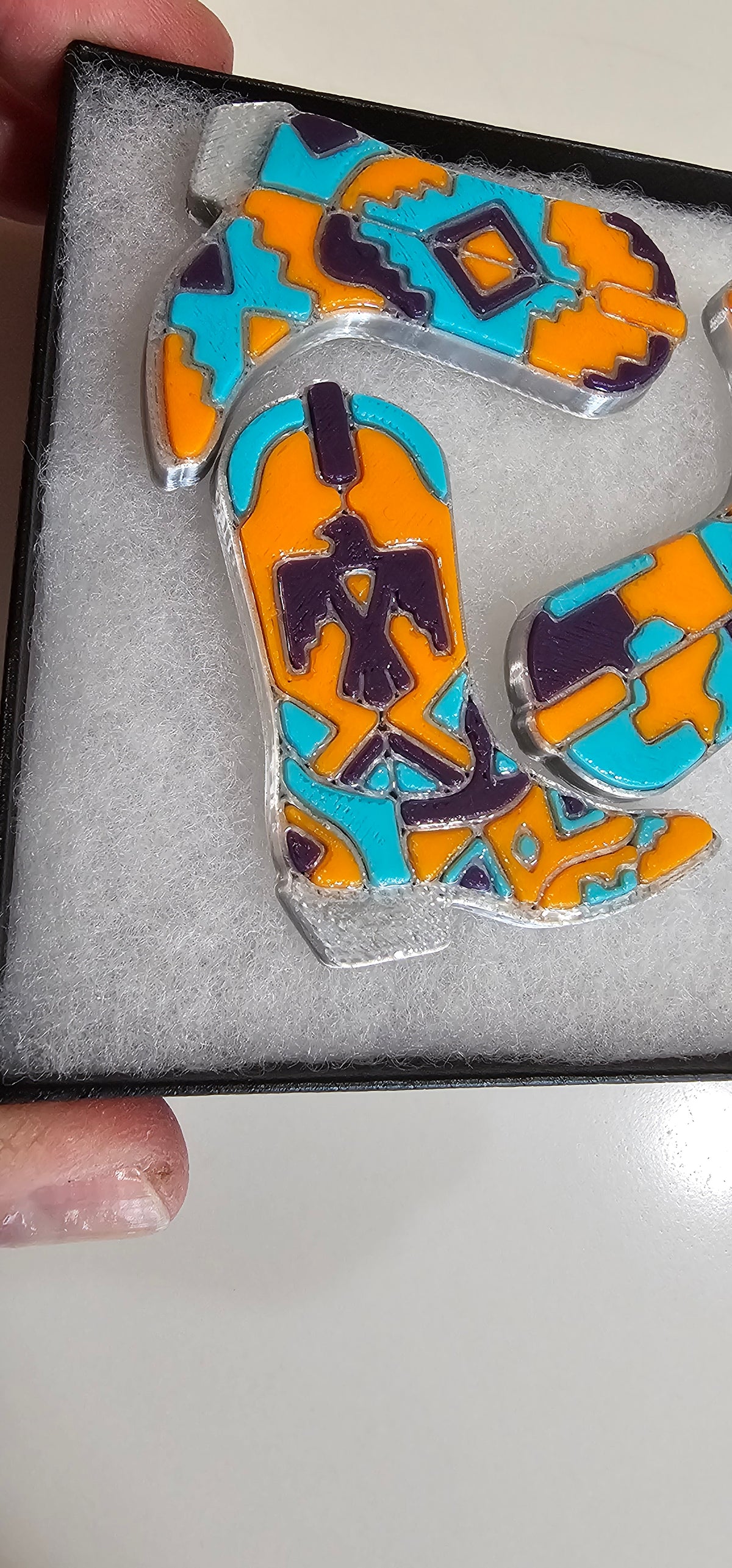 Set of 3 3D Printed Cowboy Boot Inlay Pins Collectible Aztec Texas Thunderbird Purple