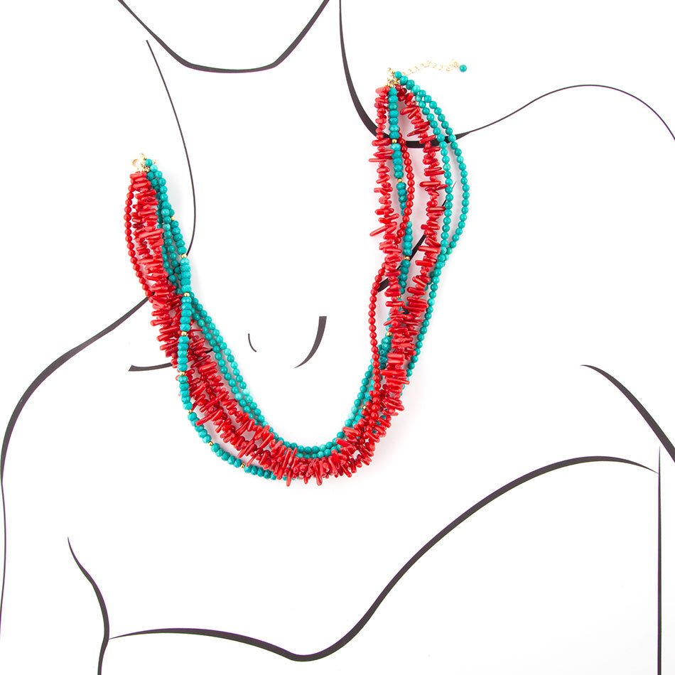 Turquoise and Coral Toursade Necklace