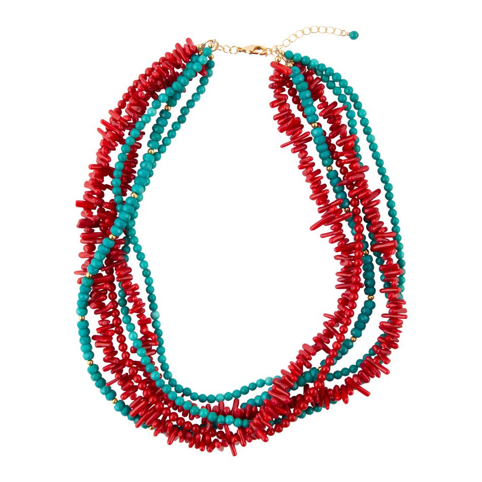 Turquoise and Coral Toursade Necklace