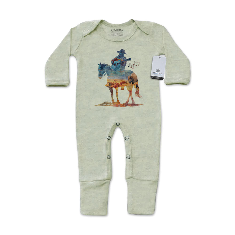 Remuda Where The Buffalo Roam - Infant Western Watercolor One-Piece Footed Pajamas W/Mittens