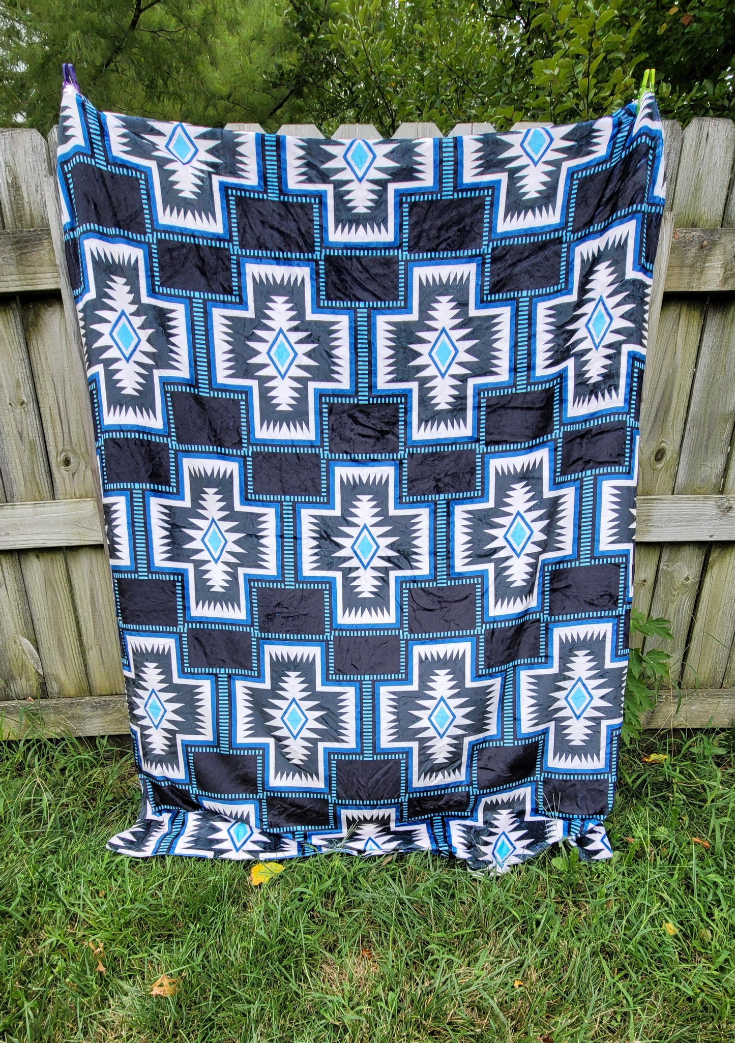 Turquoise Aztec Cross Throw Blanket 60" x 80" - blanket, cross, home decor, southwest cross, throw blanket, turquoise cross, western - Throw Blanket - Baha Ranch Western Wear