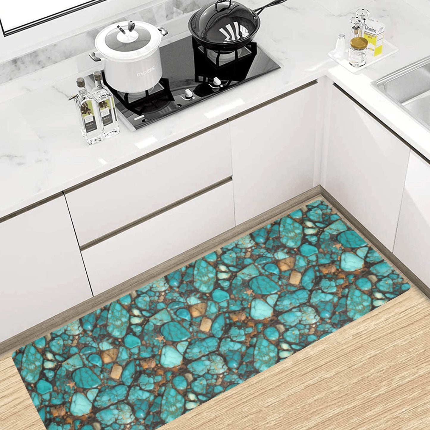 All Turquoise Long Kitchen Mat 48"x17"