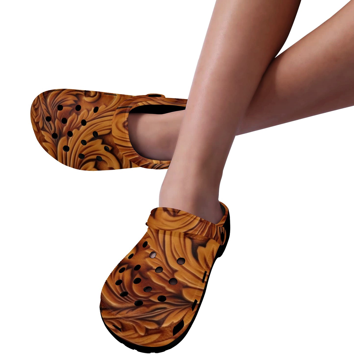 Leather Print Clogs Shoes