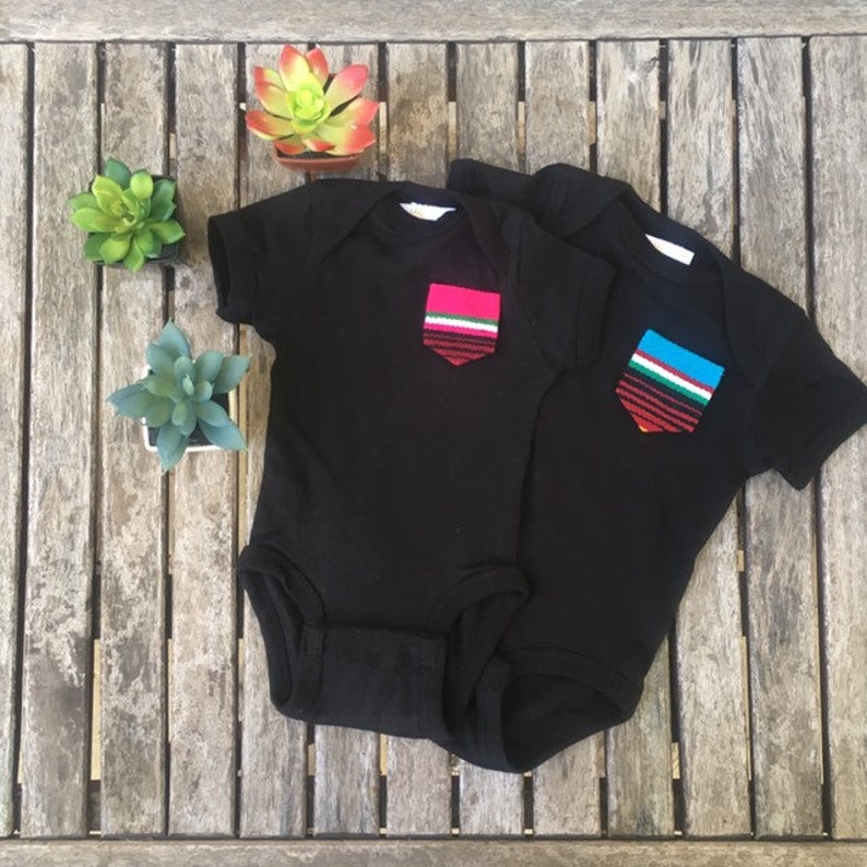 Baby Onesie Bodysuit with Serape Pocket - baby, blanket, clothes, cowgirl, girl, little, mexiacn, mexican, onesie, rodeo, serape, southwestern, western -  - Baha Ranch Western Wear