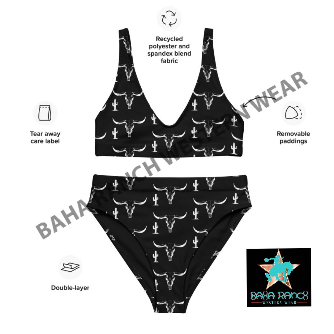 Yeehaw White Bullhead Cactus Bikini - #bk, beach, beachwear, bikini, bikini bottom, bull head, bullhead, cactus, cactus print, swim, swimming, swimsuit, swimwear - - Baha Ranch Western Wear