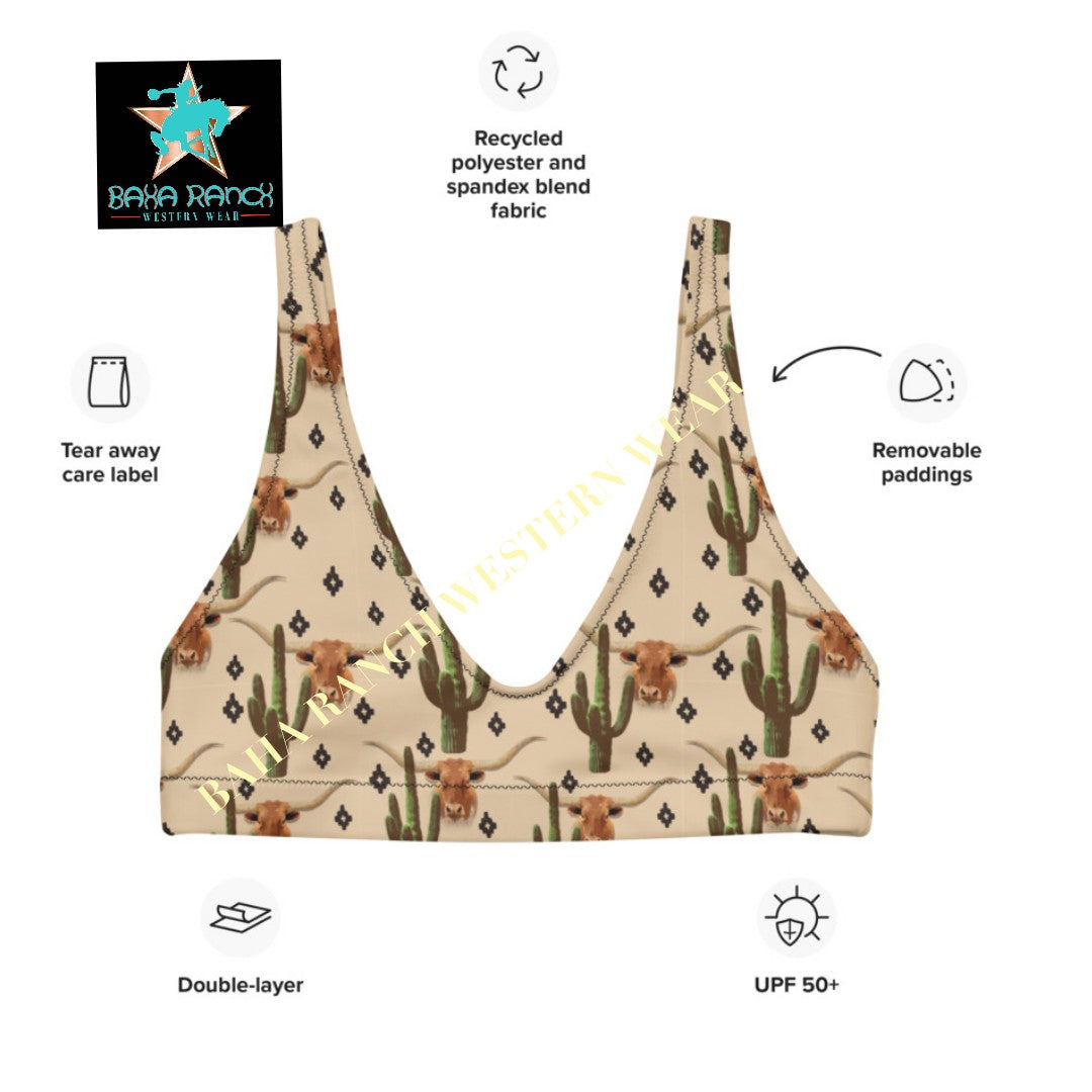 Yeehaw Longhorn Ranch Cactus Bikini Top - #beach, #bktop, #swim, #swimming, #swimsuit, #westernbikini, #westernswimsuit, beaches, cactus, cactus print, longhorn, longhorn bull, pool, swimsui - - Baha Ranch Western Wear