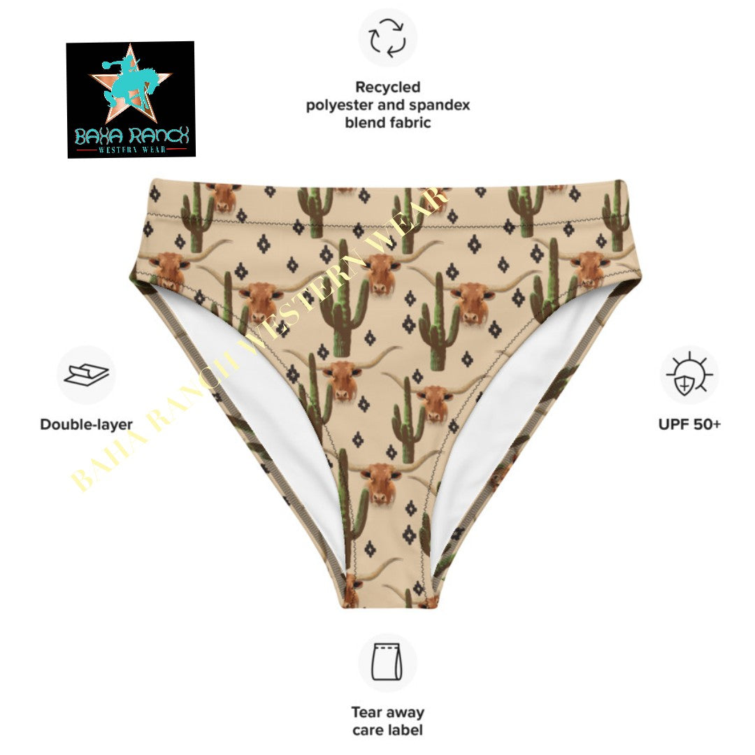 Yeehaw Longhorn Ranch Cactus Bikini Bottom - #beach, #bkbottom, #swim, #swimming, #swimsuit, beaches, cactus, cactus print, longhorn, longhorn bull, pool, swimsui - - Baha Ranch Western Wear