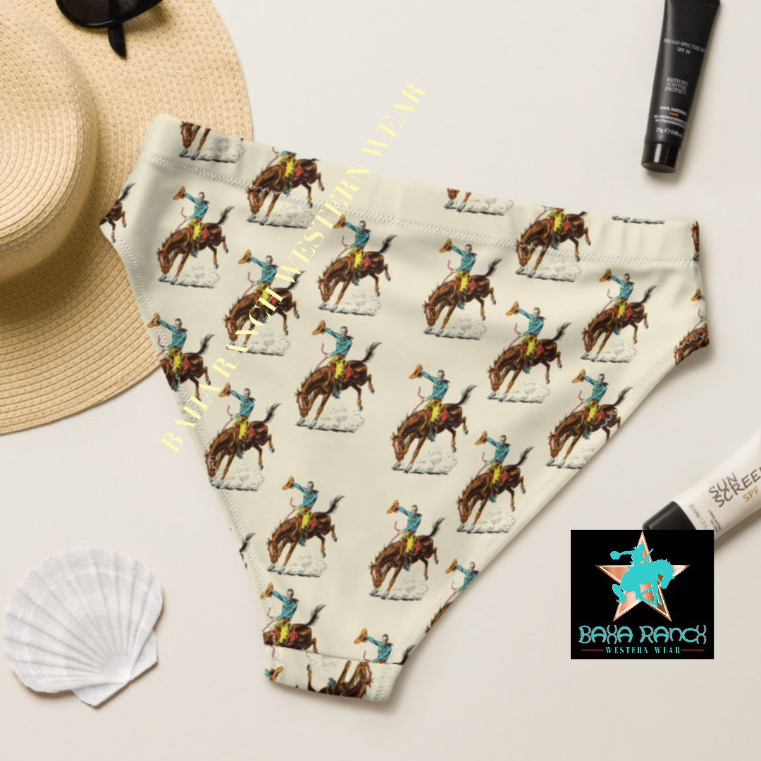Yeehaw Vintage Rodeo Cowboy Bikini Bottom - #bkbottom, #swimming, #swimsuit, beach, bikini, bikini bottom, bikinis, cowboy, swim suit, vintage, vintage print - - Baha Ranch Western Wear