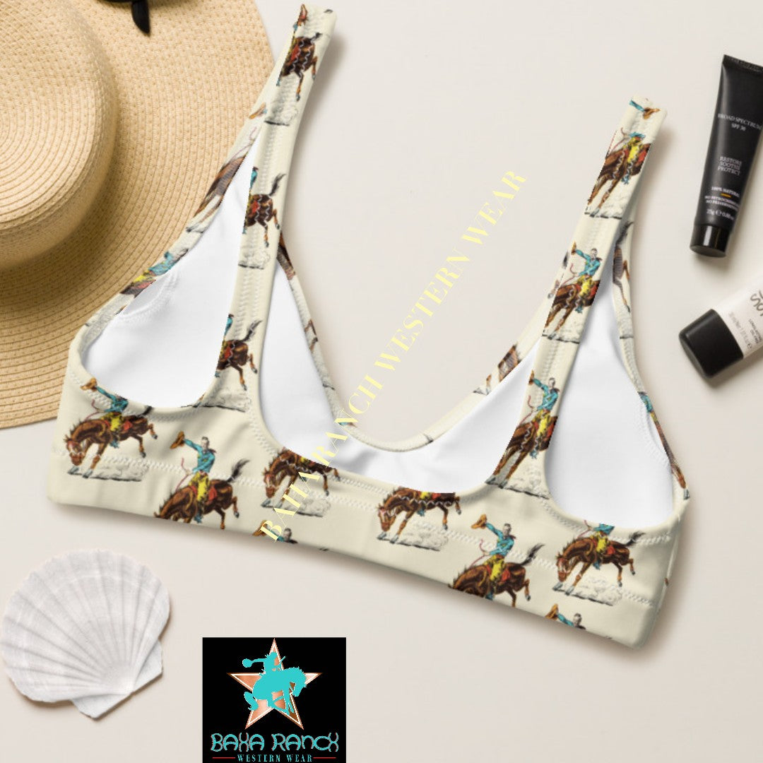 READY TO SHIP YEEHAW VINTAGE RODEO COWBOY BIKINI TOP SIZE MEDIUM - bronc, bronc rider, broncrider, broncriding, cowboy, cowgirl, retro, retro cowboy, retro print, VINTAGE, yee haw, yee haw bikini, yeehaw, yeehaw print, yeehaw swimsuit, yeehawbikini - - Baha Ranch Western Wear