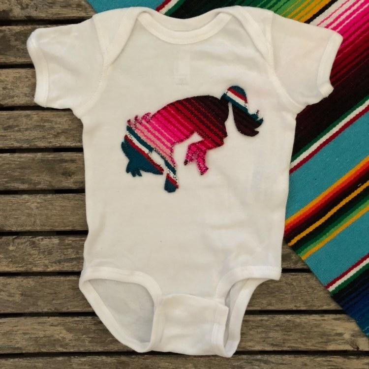 Onesie Bodysuit with Serape Bronc - baby, blanket, bronc, clothes, cowgirl, girl, little, mexiacn, mexican, onesie, rodeo, serape, southwestern, western - - Baha Ranch Western Wear