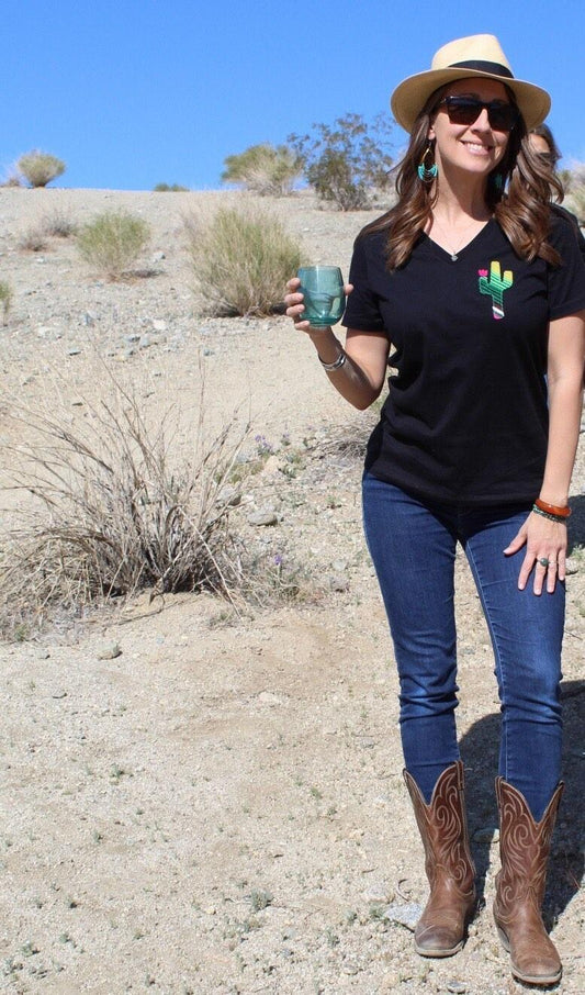Relaxed Fit V Neck tee with Serape cactus