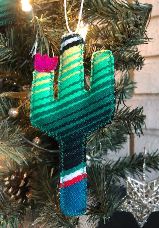 Set of 3 Serape Cactus Ornaments - cactus, decor, holiday, home, ornament, serape, western - - Baha Ranch Western Wear
