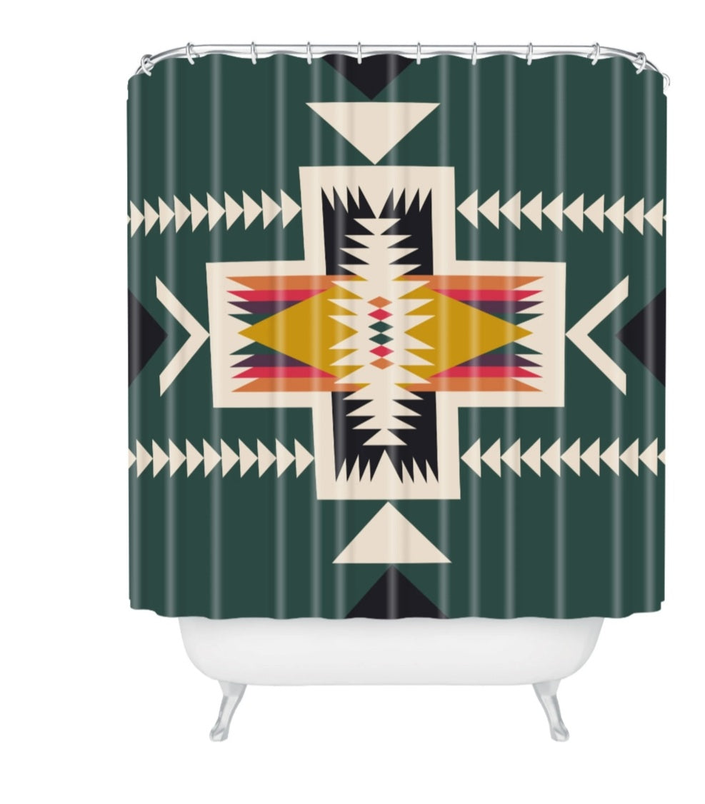 Santa Fe Shower Curtain - bathroom, cow, curtain, decor, hairy, highland, home, ranch, rodeo, shower, western, westernhomedecor, westernshowercurtain - - Baha Ranch Western Wear