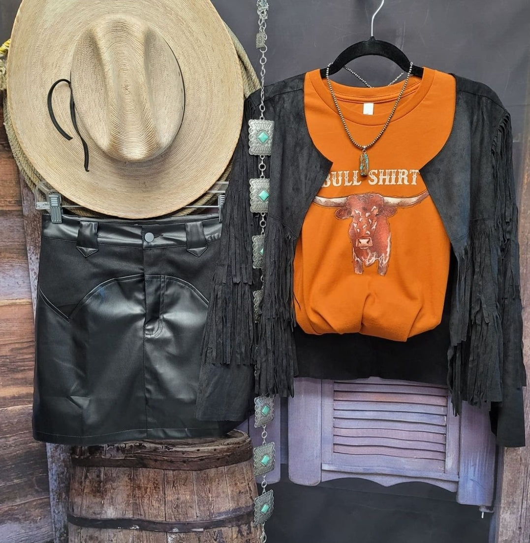 Bull Shirt Tee - baha ranch, bull shirt, bullshirt, graphic, graphic t, graphic tee, graphic tees, long, long horn, long horns, longhorl cow, longhorn, longhorn bull, longhorn cow, longhorn tee, longhorna, longhorns, orange, rust, rust tee, southwestern, tee, tshirt, unisex, unisex fit, unisex shirt, unisex tee, western, westerngraphictee - - Baha Ranch Western Wear