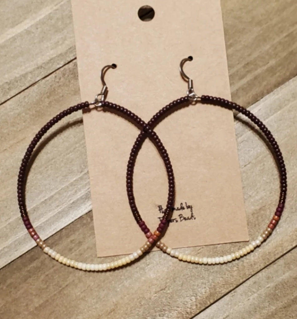 Low Down Leather Large Hoop Earrings - beaded, beads, earrings, hoop, hoops, jewelry, native, southwestern - - Baha Ranch Western Wear