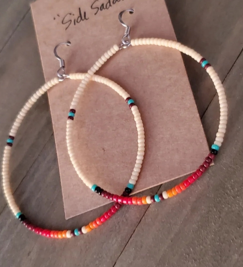 Side Saddle Large Hoop Earrings - beaded, beads, earrings, hoop, hoops, jewelry, native, southwestern - - Baha Ranch Western Wear