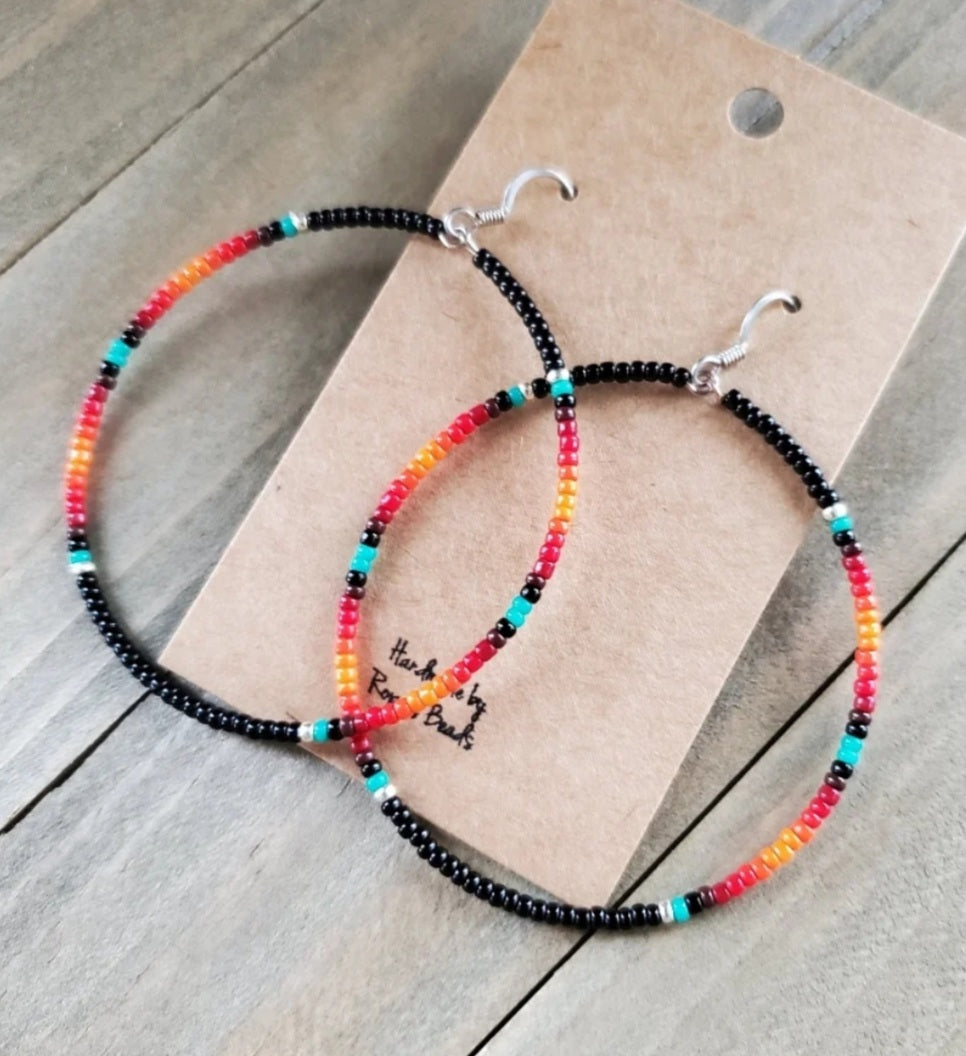 Rodeo Large Hoop Earrings - beaded, beads, earrings, hoop, hoops, jewelry, native, southwestern - - Baha Ranch Western Wear