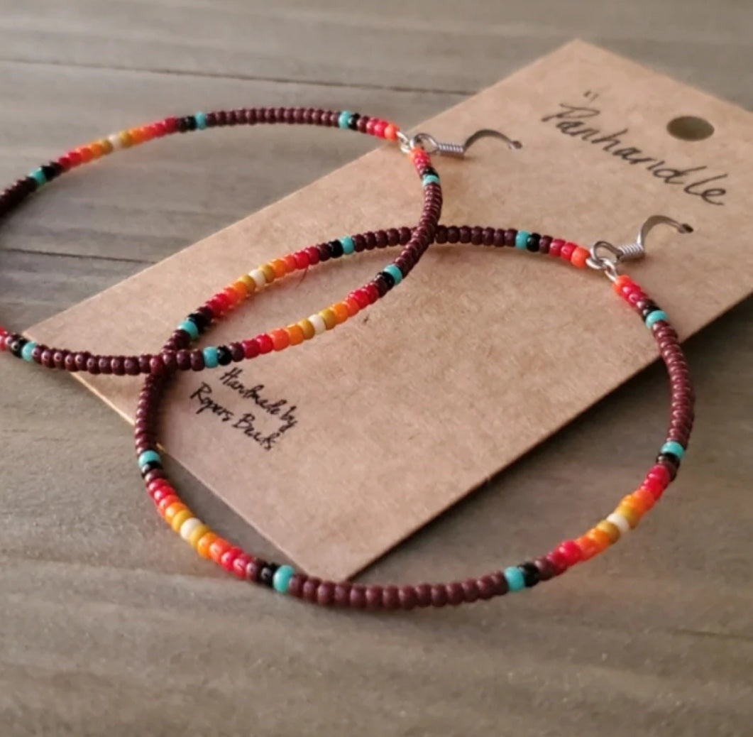 Panhandle Large Hoop Earrings - beaded, beads, earrings, hoop, hoops, jewelry, native, southwestern - - Baha Ranch Western Wear
