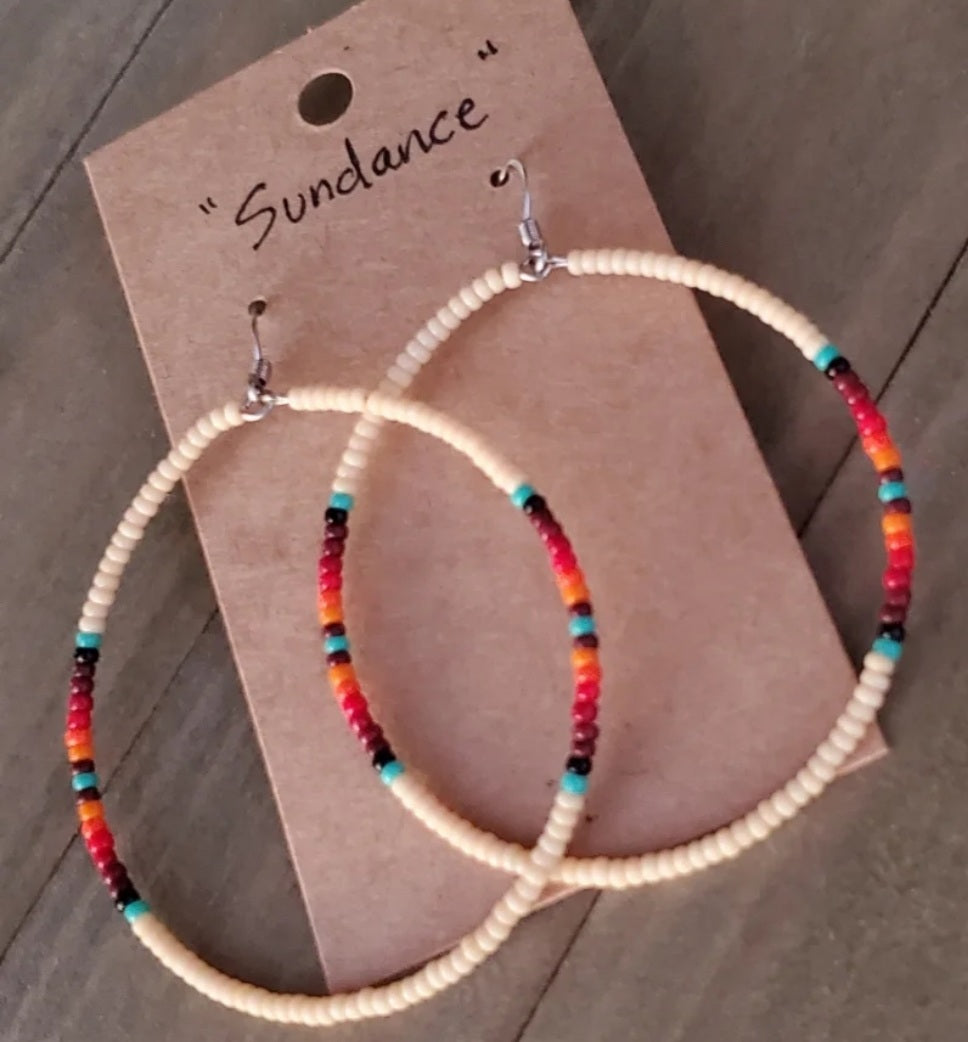 Sundance Large Hoop Earrings - beaded, beads, earrings, hoop, hoops, jewelry, native, southwestern - - Baha Ranch Western Wear