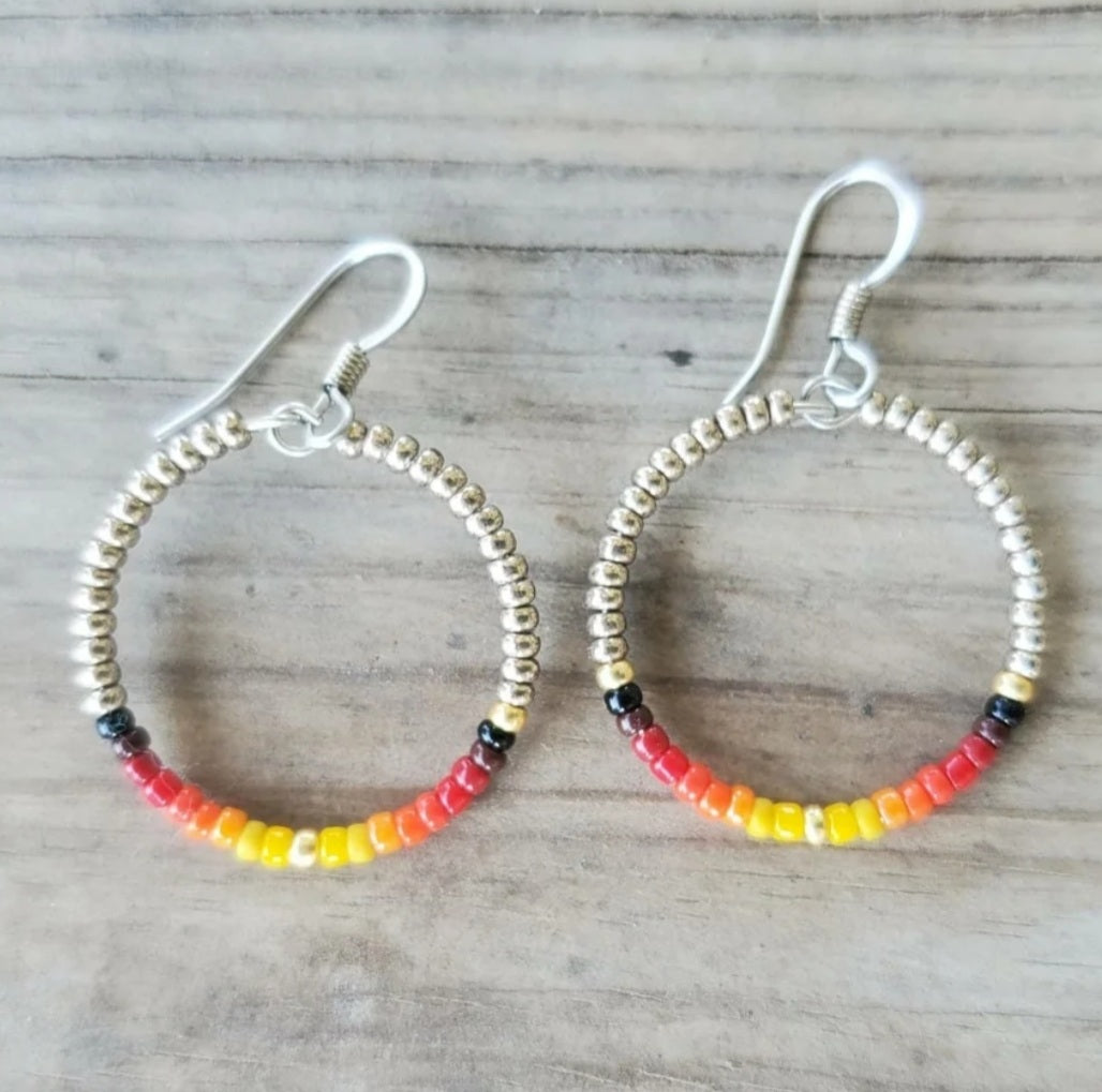 Bonfire Hoop Earrings Choice of Size - beaded, beads, earrings, hoop, hoops, jewelry, native, southwestern - - Baha Ranch Western Wear