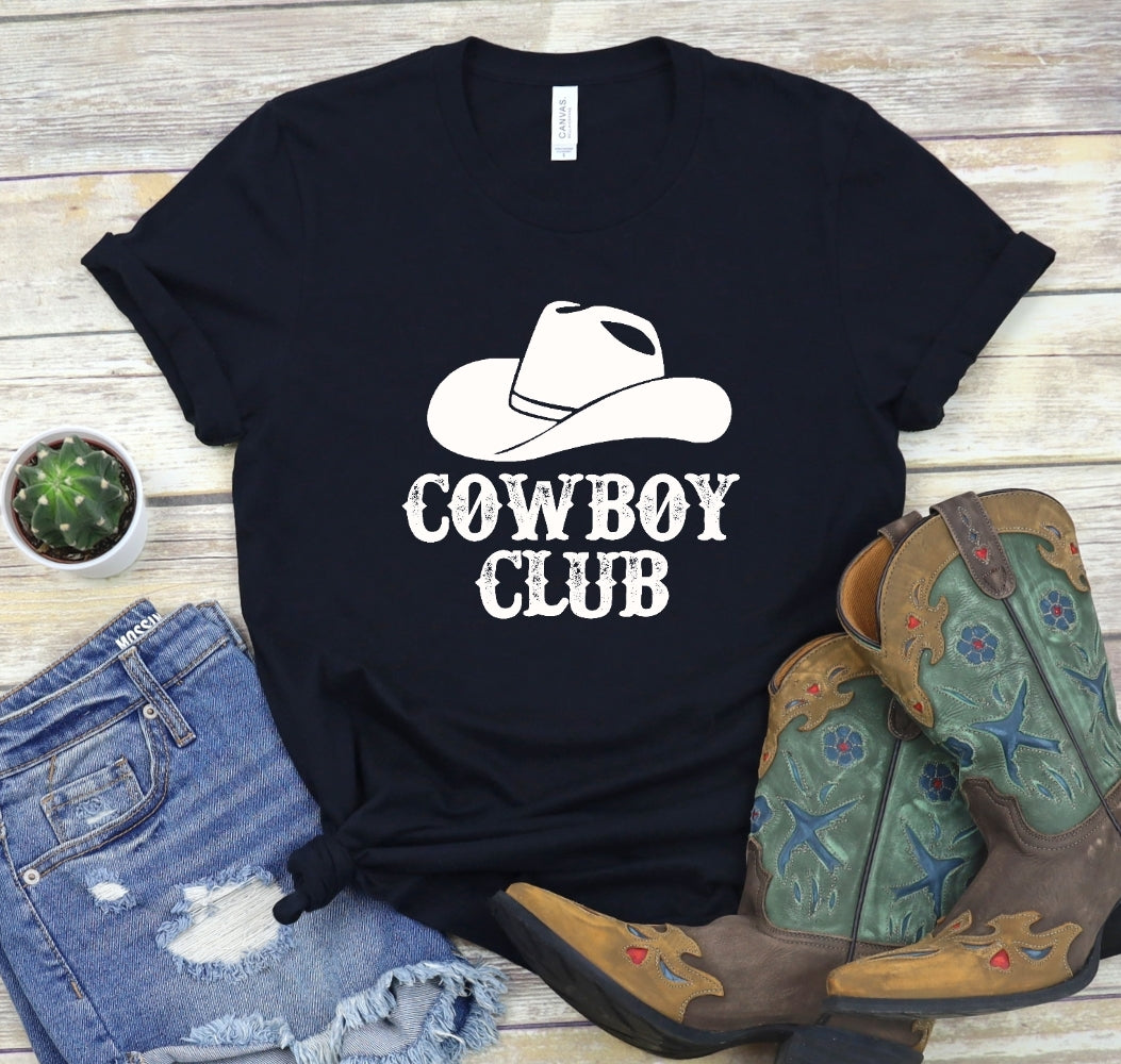 Cowboy Club Tee - black, black tee, cowboy, cowboy club, cowboy club tee, cowboy ha, cowboy hat, cowgirl, graphic, graphic t, graphic tee, graphic tees, southwestern, tee, tee shirt, tshirt, tshirts, unisex, unisex fit, unisex shirt, unisex tee, western, westerngraphictee - - Baha Ranch Western Wear