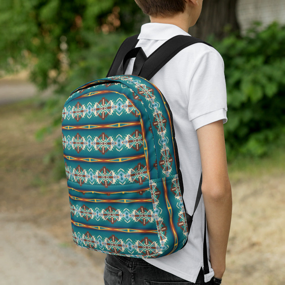 Teal Aztec Blanket Print Backpack - aztec print, back pack, backpack, teal, teal aztec, western - - Baha Ranch Western Wear