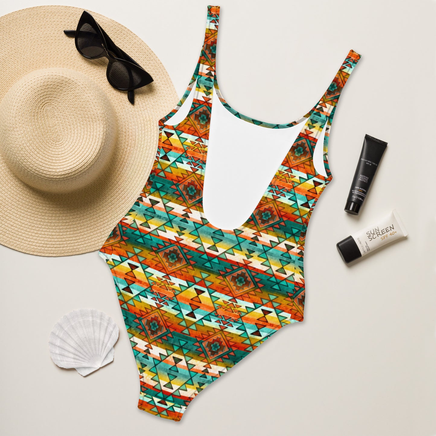 Yeehaw Mustard Aztec One-Piece Swimsuit - #onepiece, #op, aztec print, bikini, mustard, mustard aztec, swimming, western, yeehaw - - Baha Ranch Western Wear