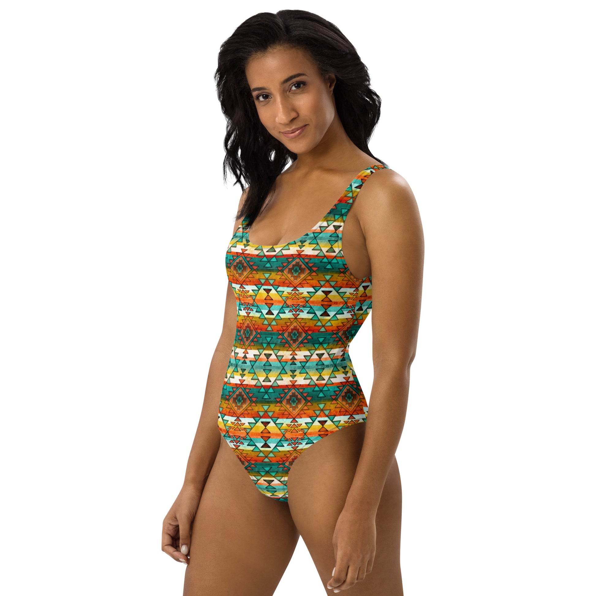 Yeehaw Mustard Aztec One-Piece Swimsuit - #onepiece, #op, aztec print, bikini, mustard, mustard aztec, swimming, western, yeehaw -  - Baha Ranch Western Wear