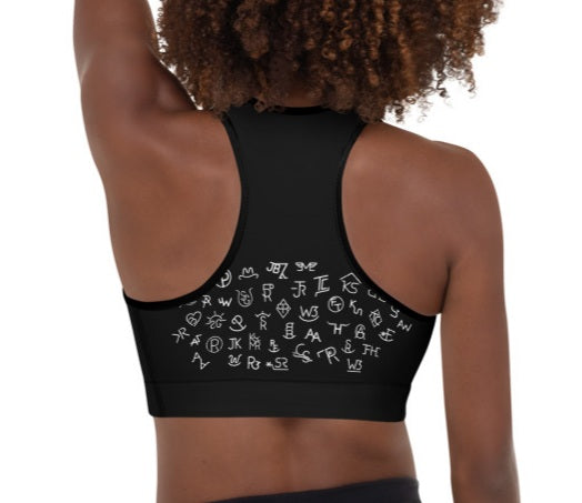 White Cattle Brands Sports Bra - athletic, bra, brands, cattle brands, sports bra, white brands, work out, workout - - Baha Ranch Western Wear