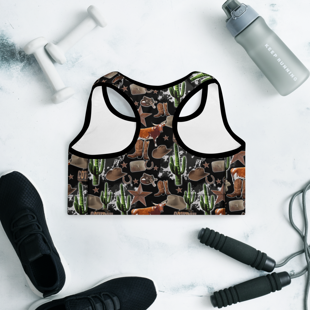 Cowboy Collage Sports Bra - bra, collage, cowboy, cowboy print, cowgirl, southwestern, sport, sports, sports bra, sportsbra, sporty, western, western print, work, work out, workouot, workout, workouy - - Baha Ranch Western Wear